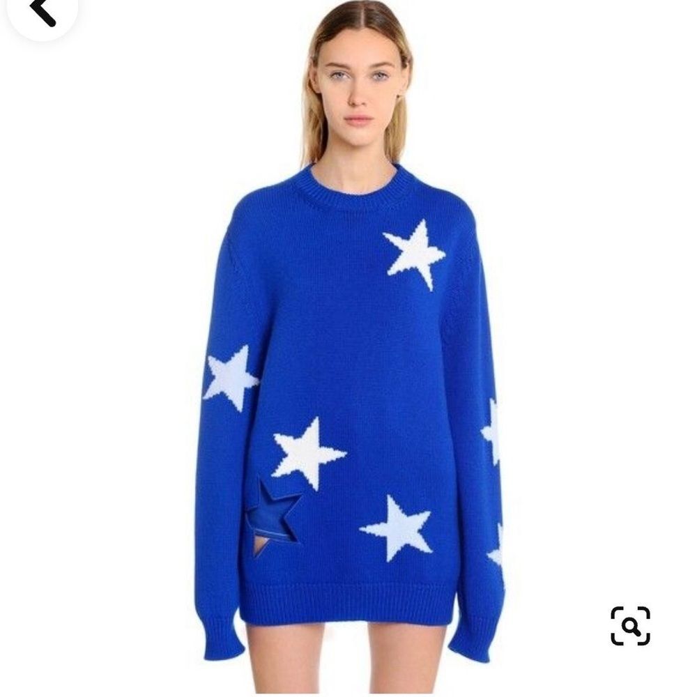 RARE Givenchy Oversized Stars Intarsia Graphic Sweater Blue White Small